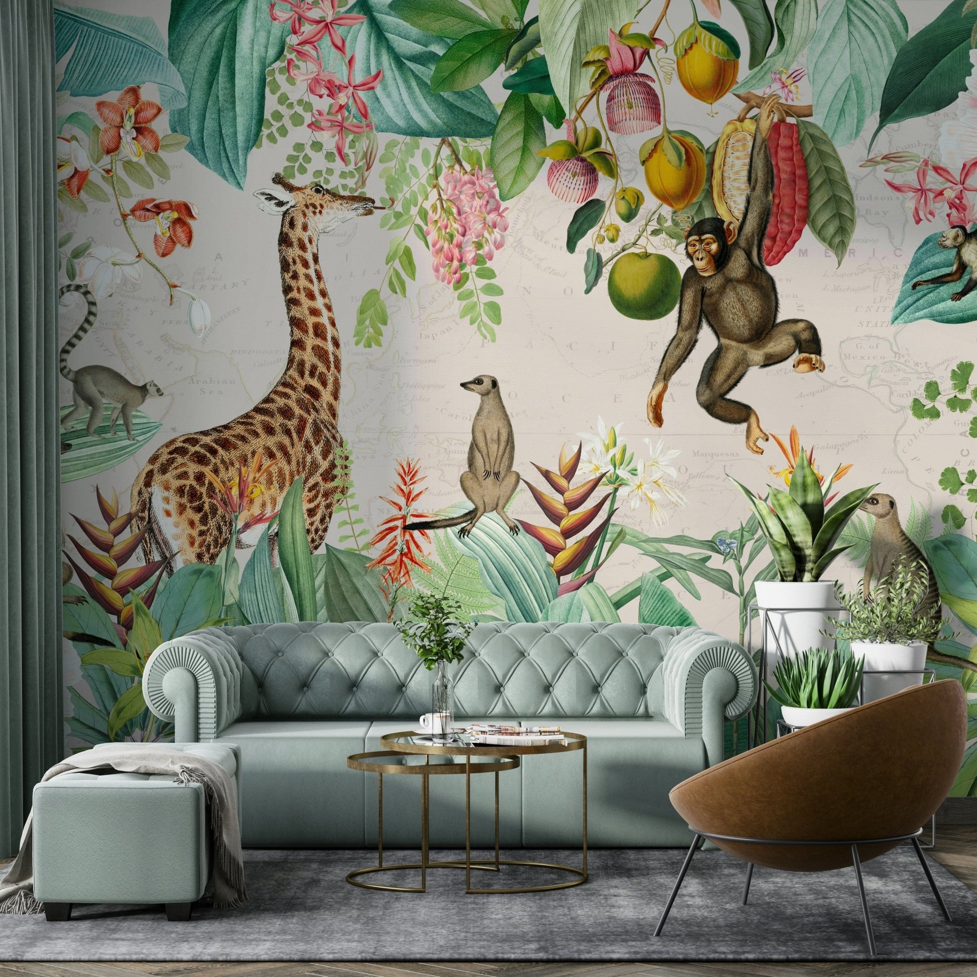 Jungle-inspired Botanical Safari wall mural

