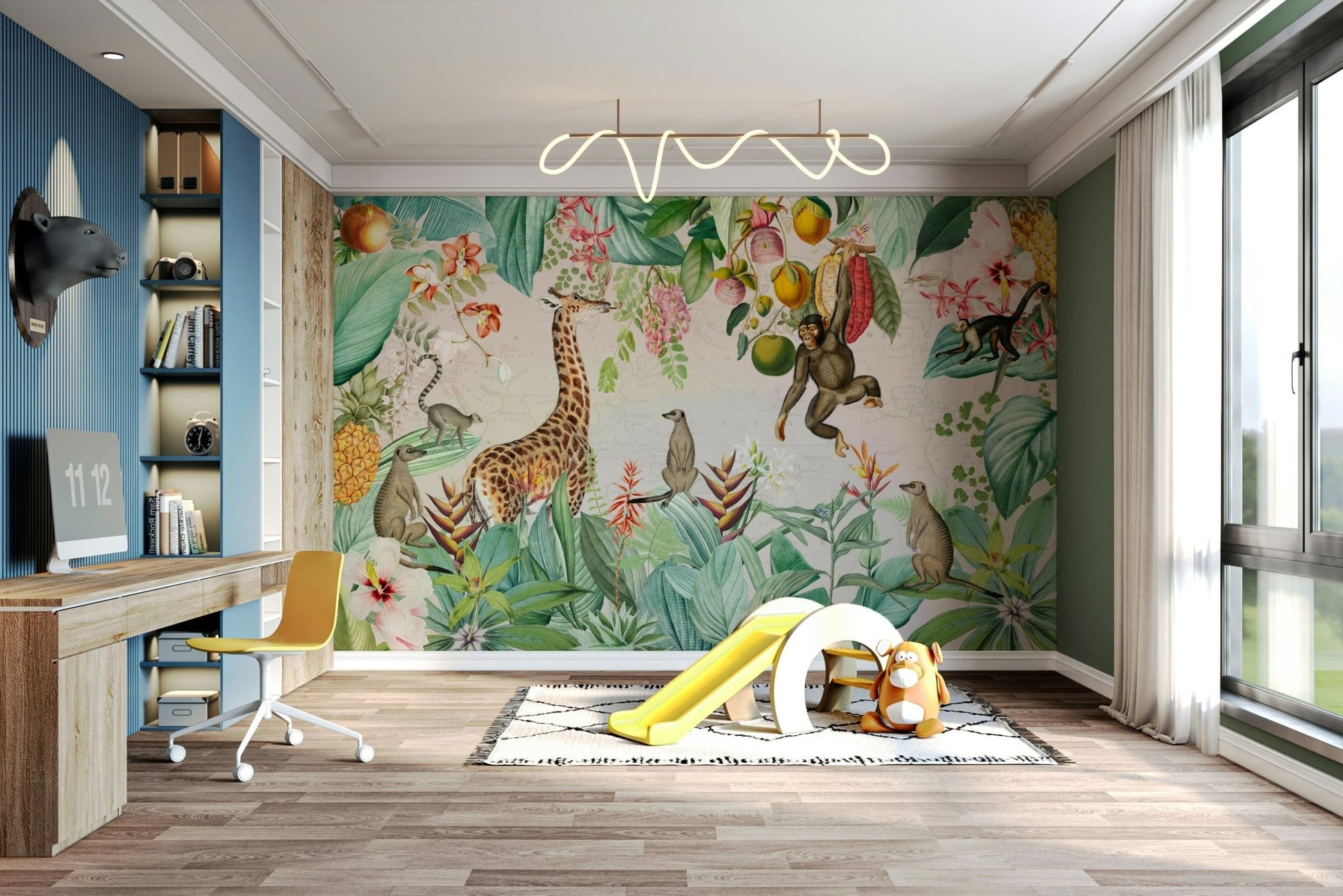 Bold botanical safari mural for modern homes

