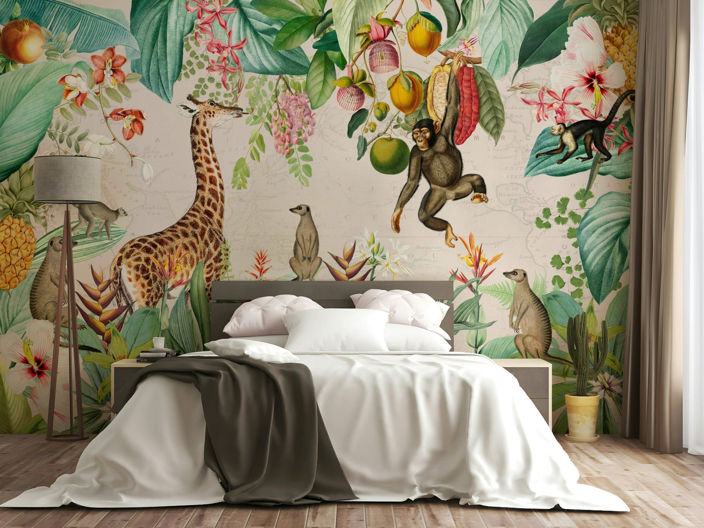 Lush jungle wall mural with vibrant botanical life

