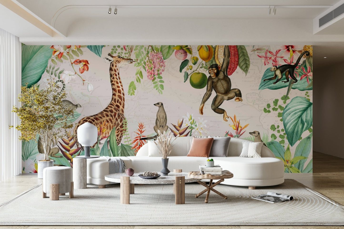 Exotic wildlife and plants in wall mural art

