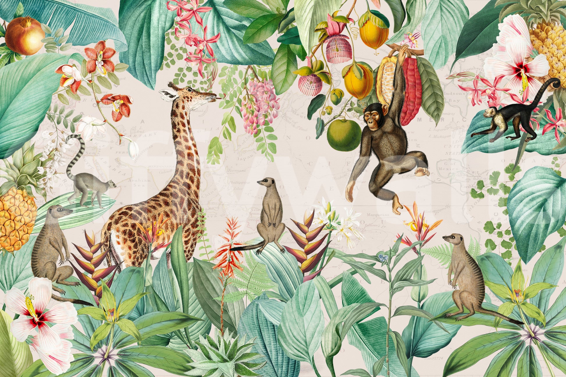 Safari-themed botanical mural for your walls

