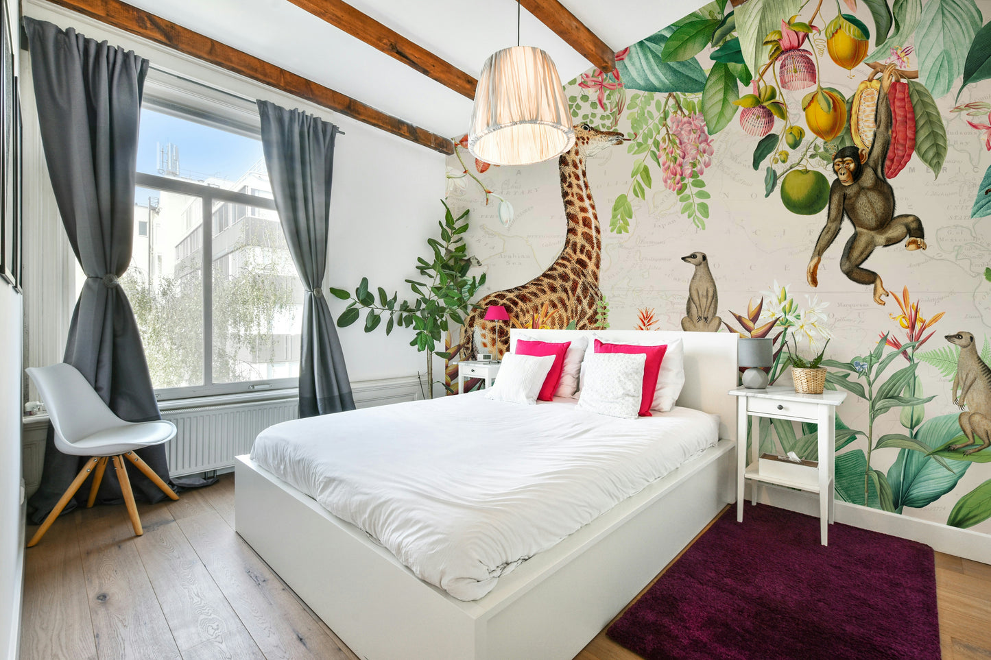 Stunning safari mural with green botanical accents

