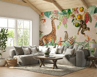 Vibrant Botanical Safari Mural for living rooms

