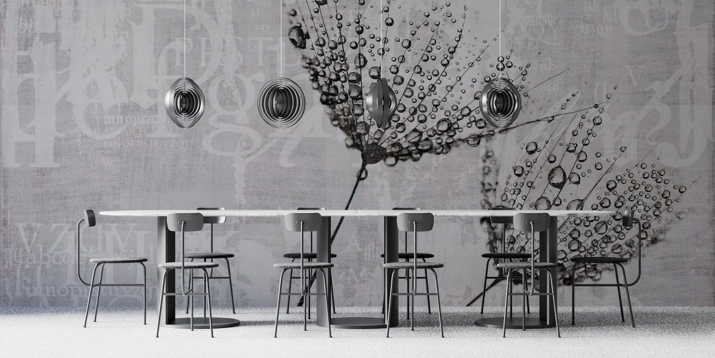 Dandelion and script pattern wallpaper
