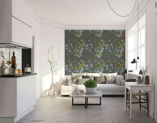A beautiful botanical floral wallpaper mural for a modern home.

