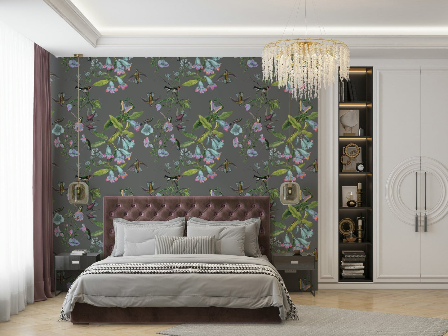 A classic botanical wallpaper for walls with a calming theme.

