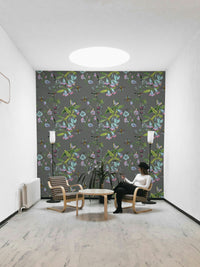 A graceful subtle bloom wall mural in cool, natural tones.

