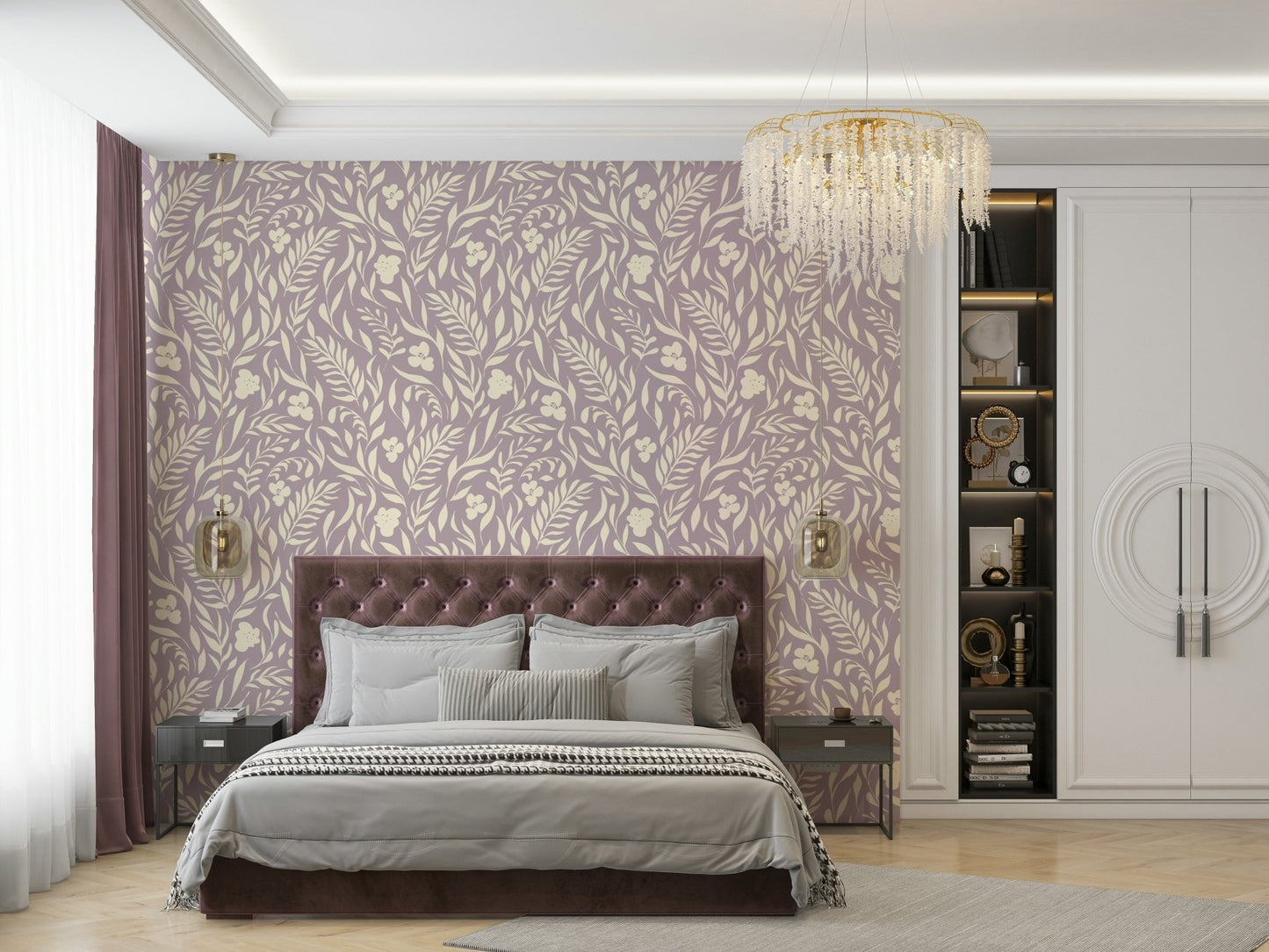 Wallpaper with a modern, artistic botanical design

