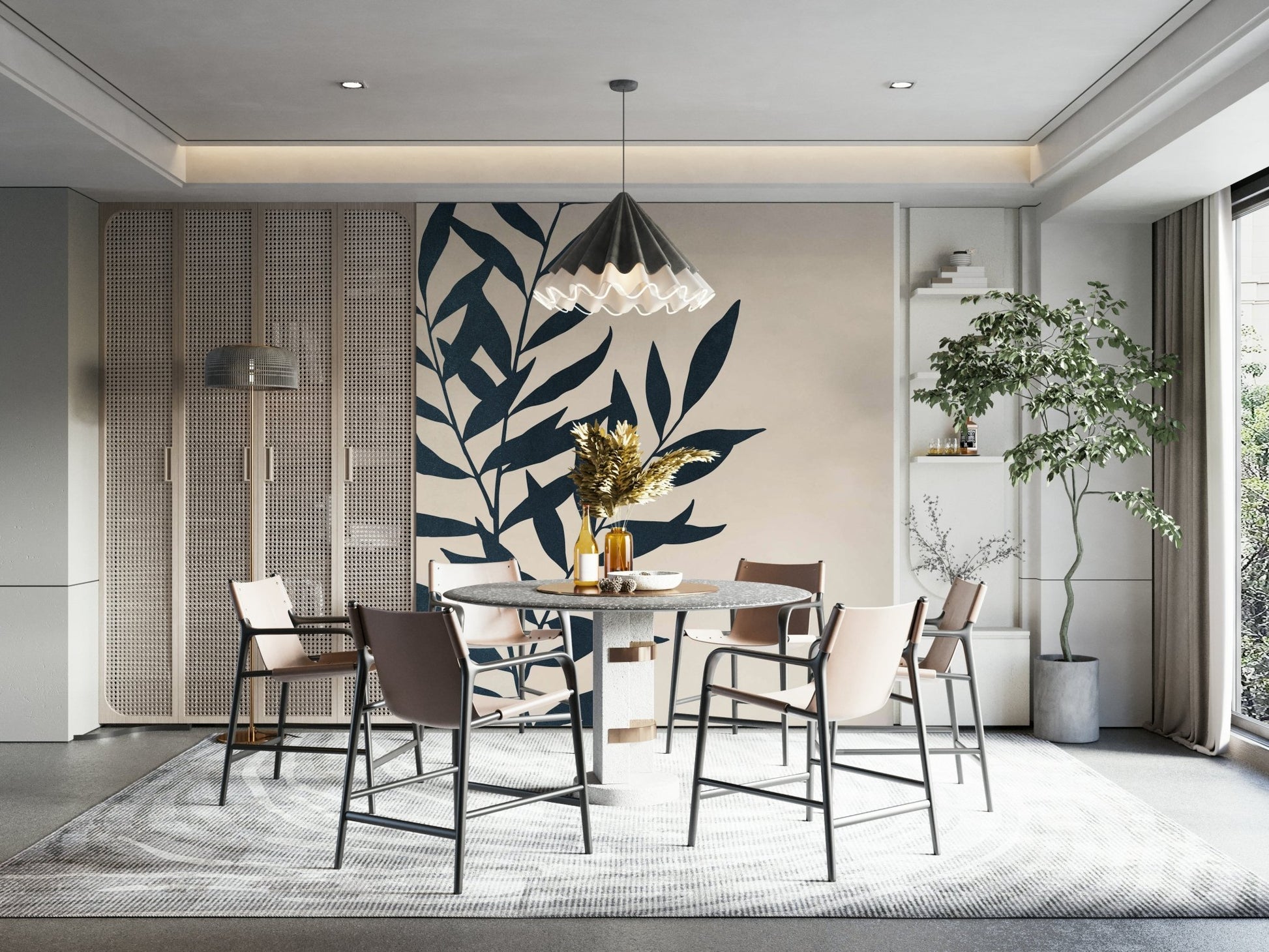 Minimalistic Botanical Wall Mural in Black Silhouettes

