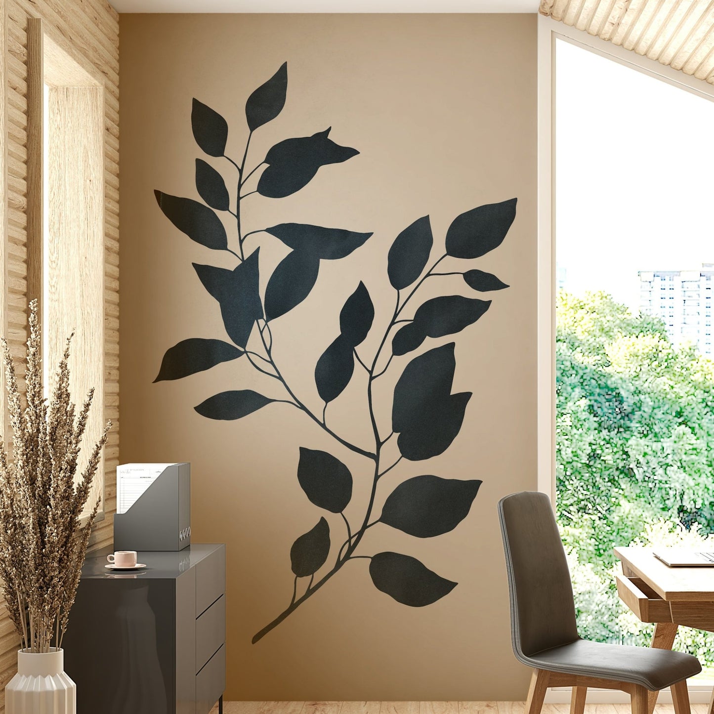 Fresh botanical silhouettes wall mural for living rooms.

