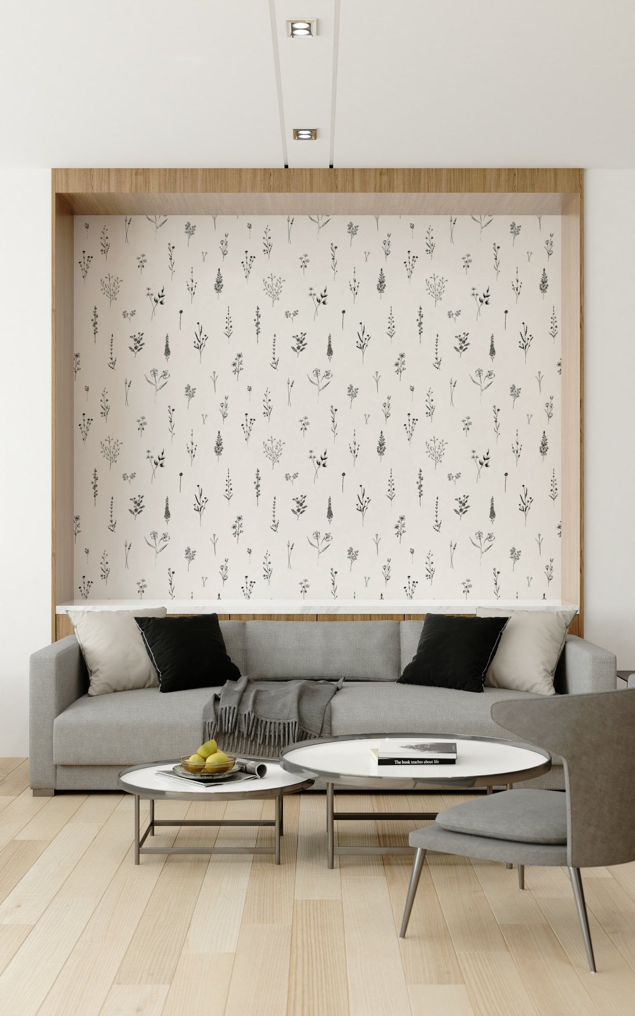 Delicate Line Art Botanical Wall Mural peel and stick wallpaper