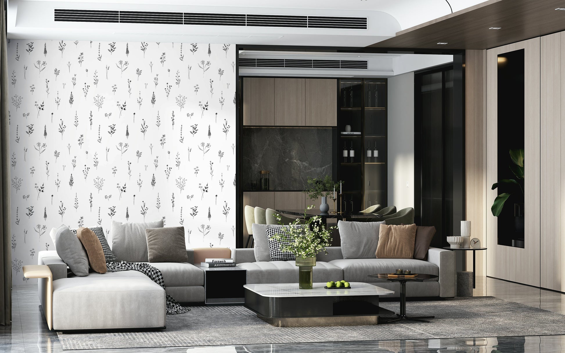 Artful Sprout Monochrome Wall Mural wallpaper mural
