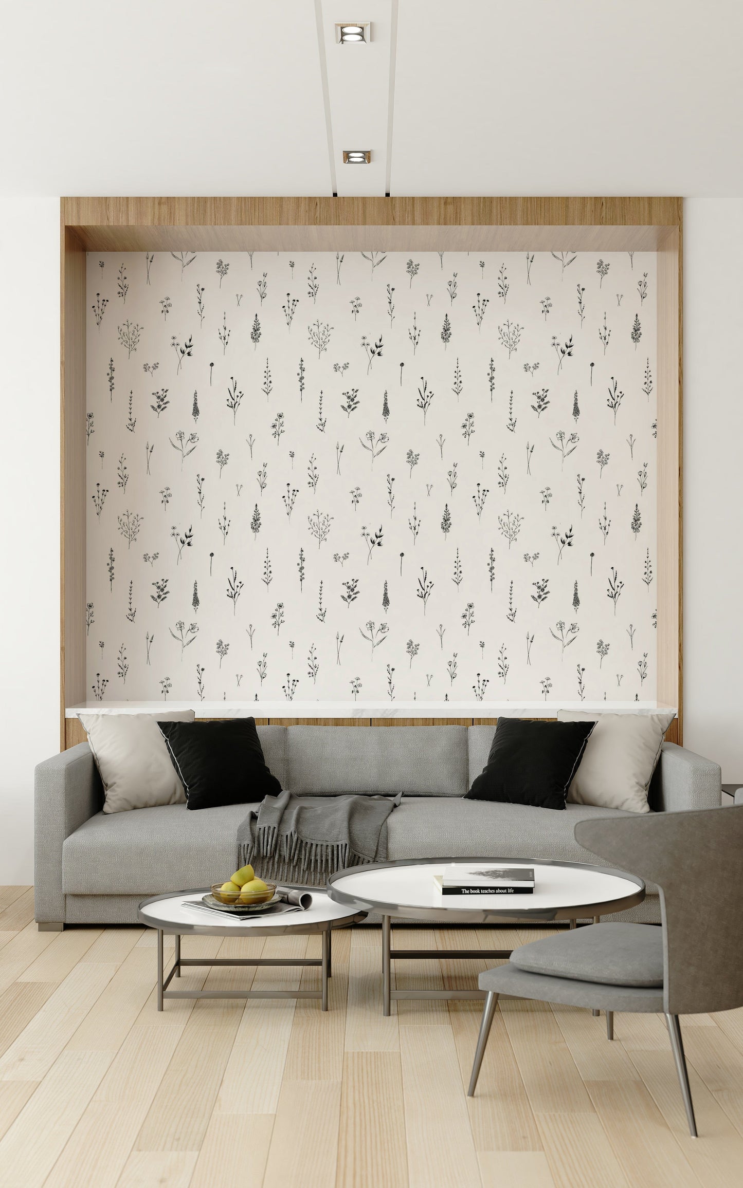 Delicate Line Art Botanical Wall Mural peel and stick wallpaper