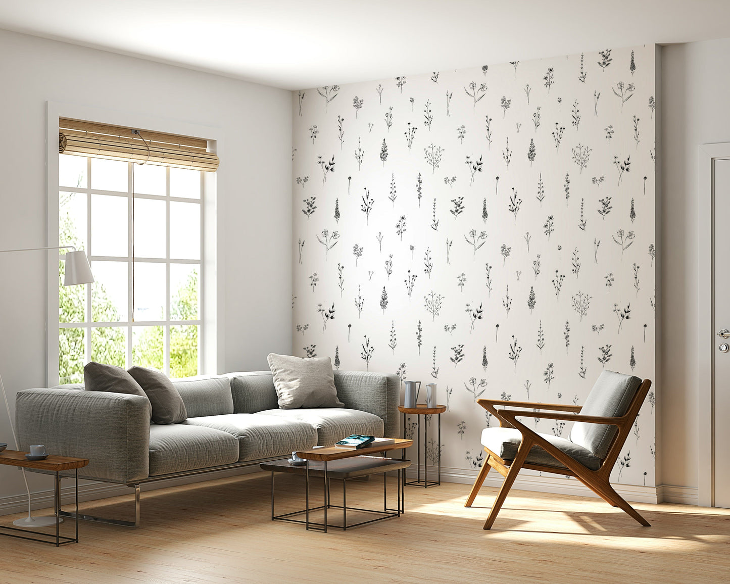 Ephemeral Flower Sketch Wall Mural peel and stick wallpaper
