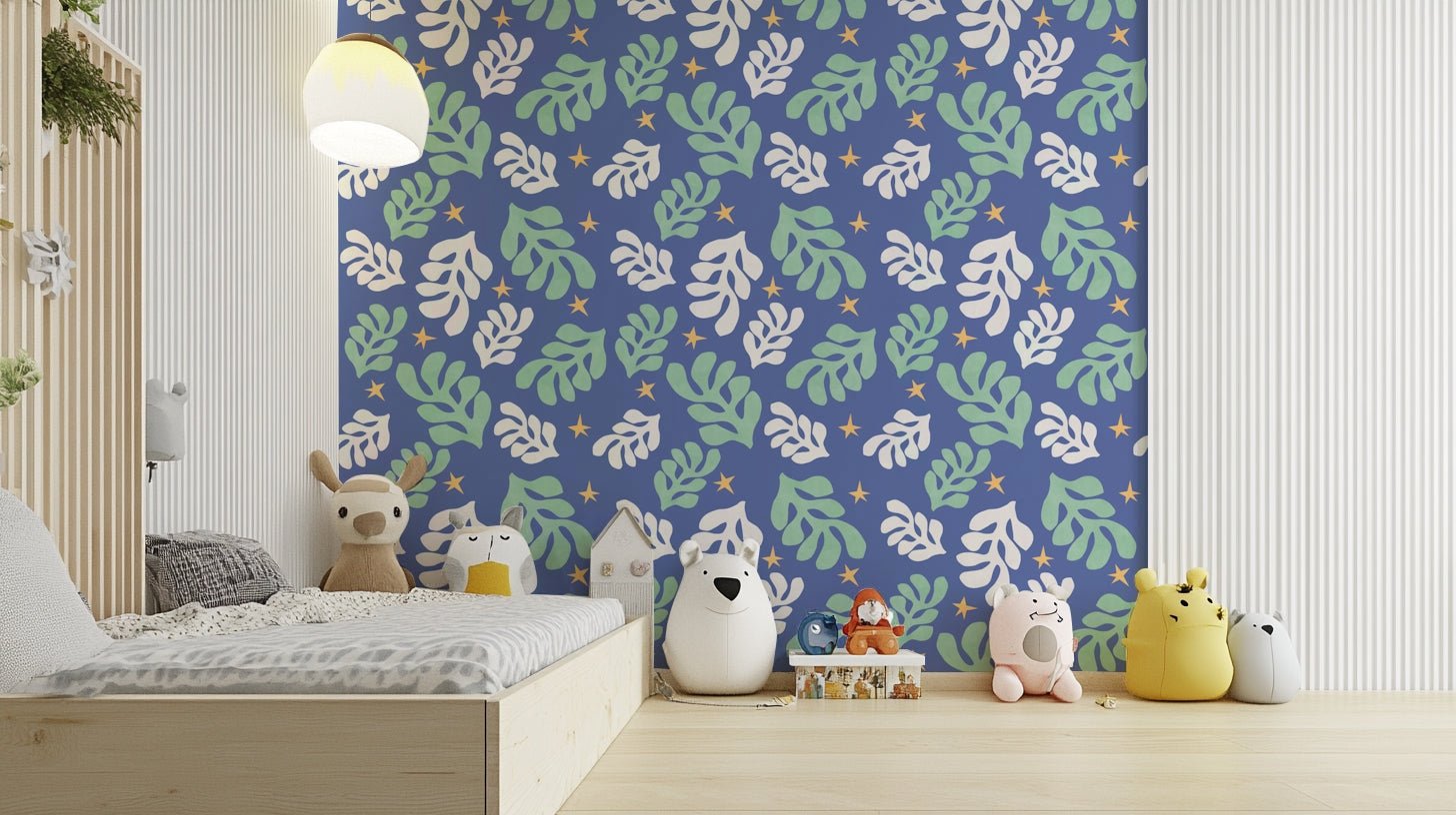 The colors are soft, muted tones of blue, green, and white.

