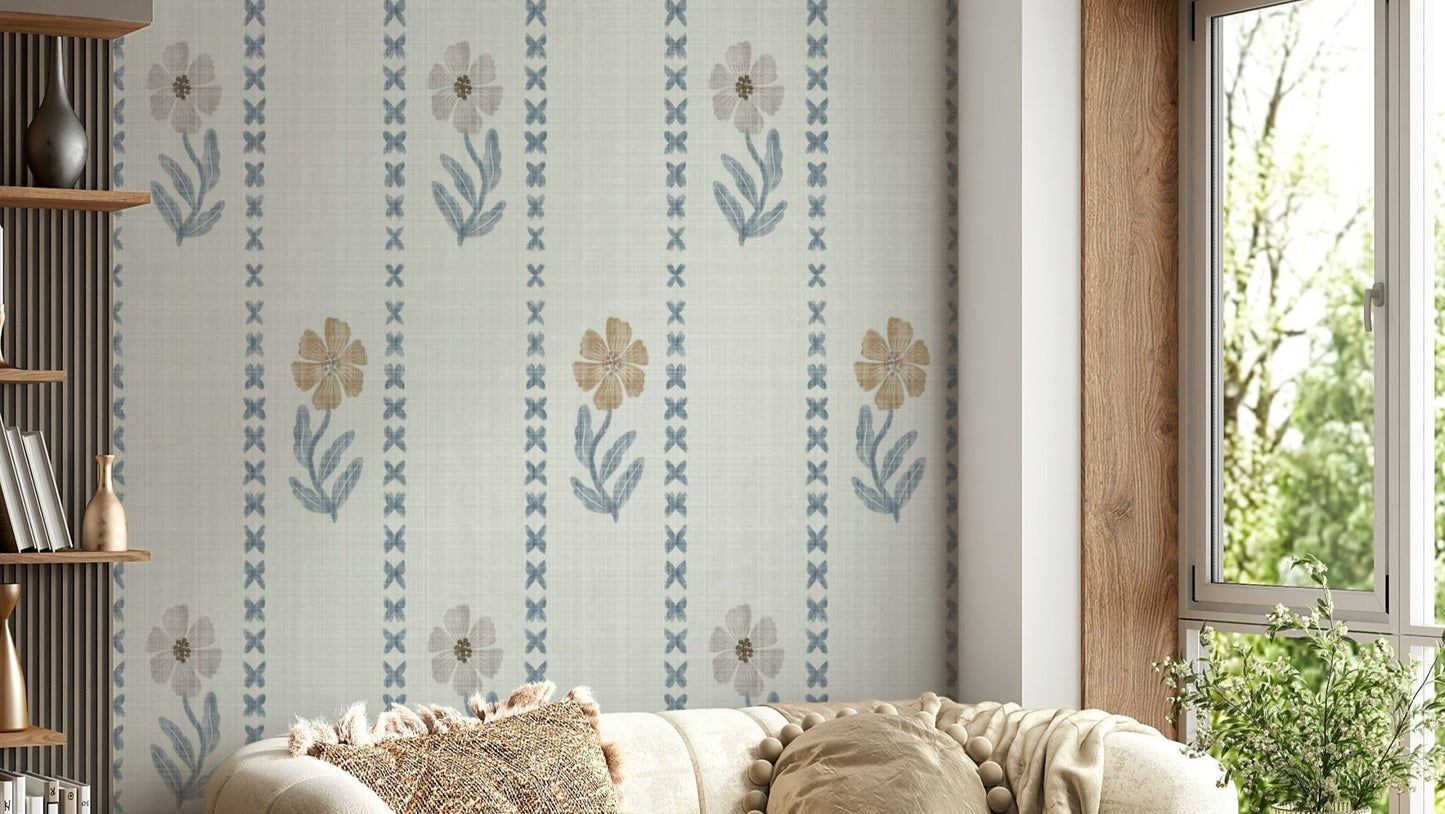 Hallway wall with clean striped wallpaper

