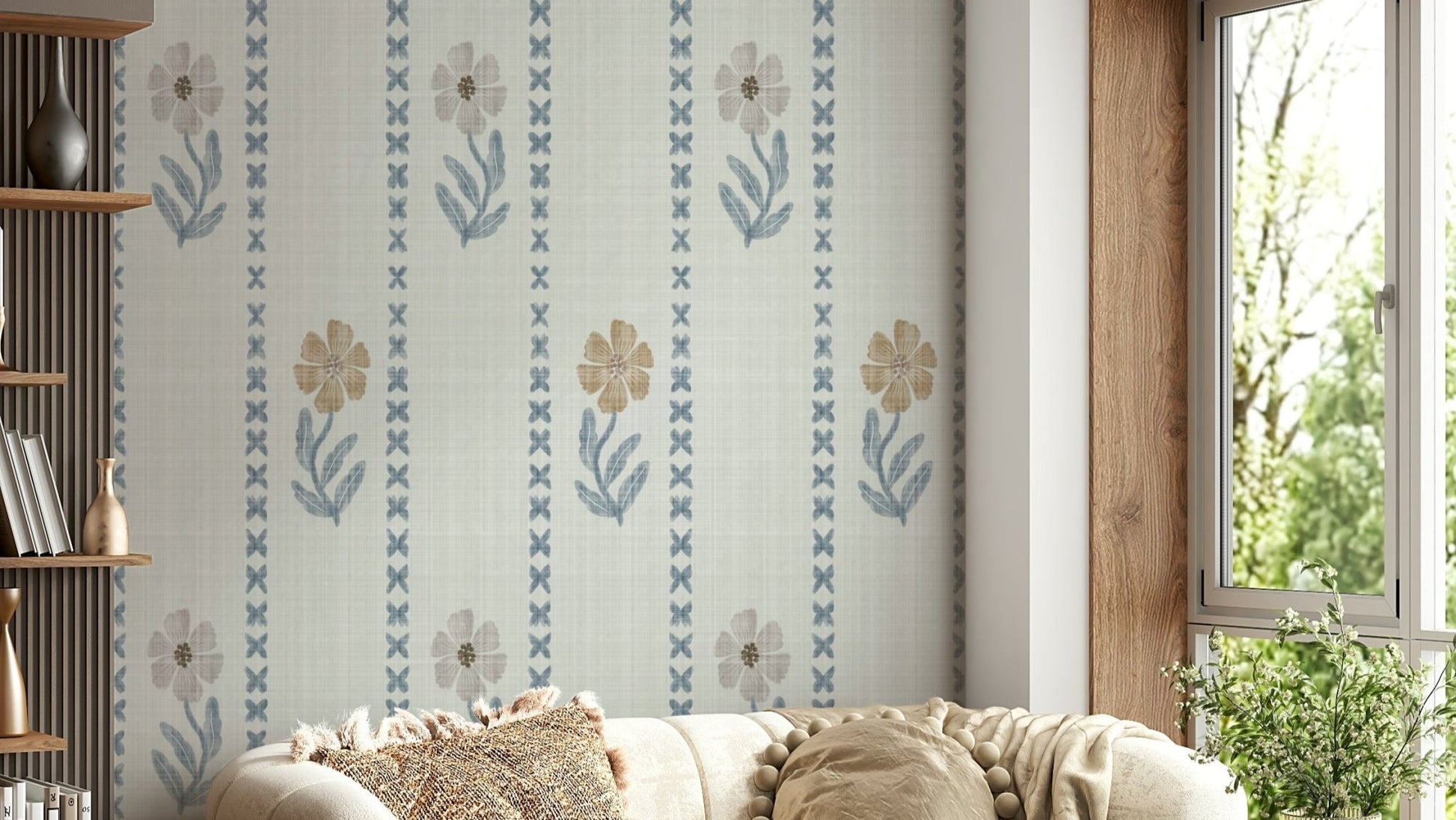 Hallway wall with clean striped wallpaper

