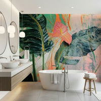 A contemplative leaf design wallpaper mural for a feature wall.