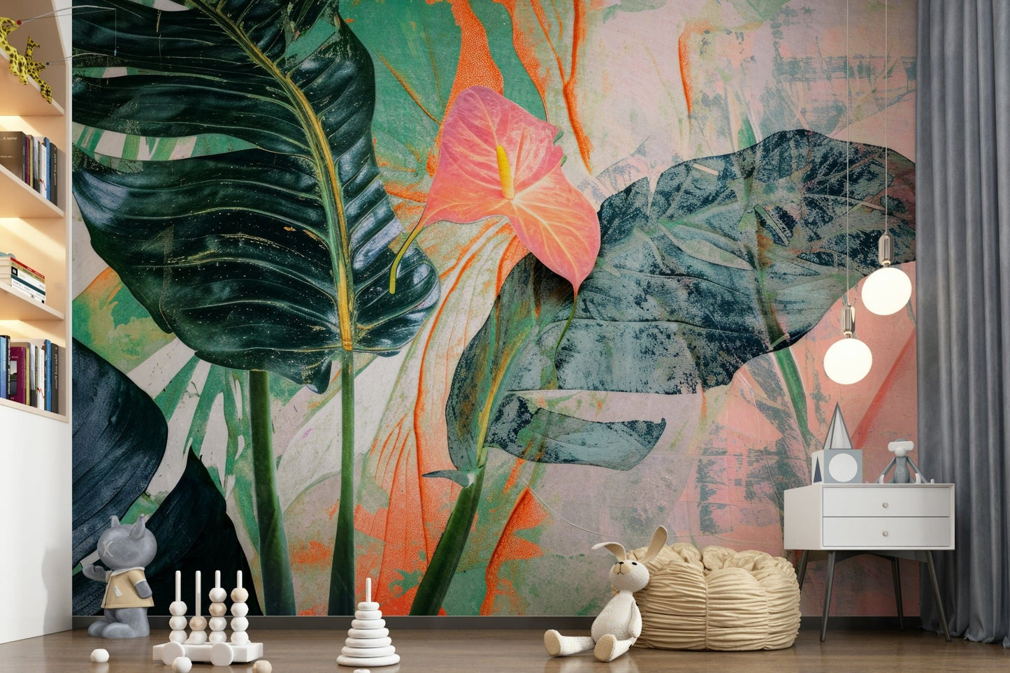 A serene artistic leaf wall mural for your decor.