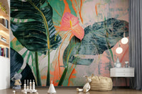 A serene artistic leaf wall mural for your decor.