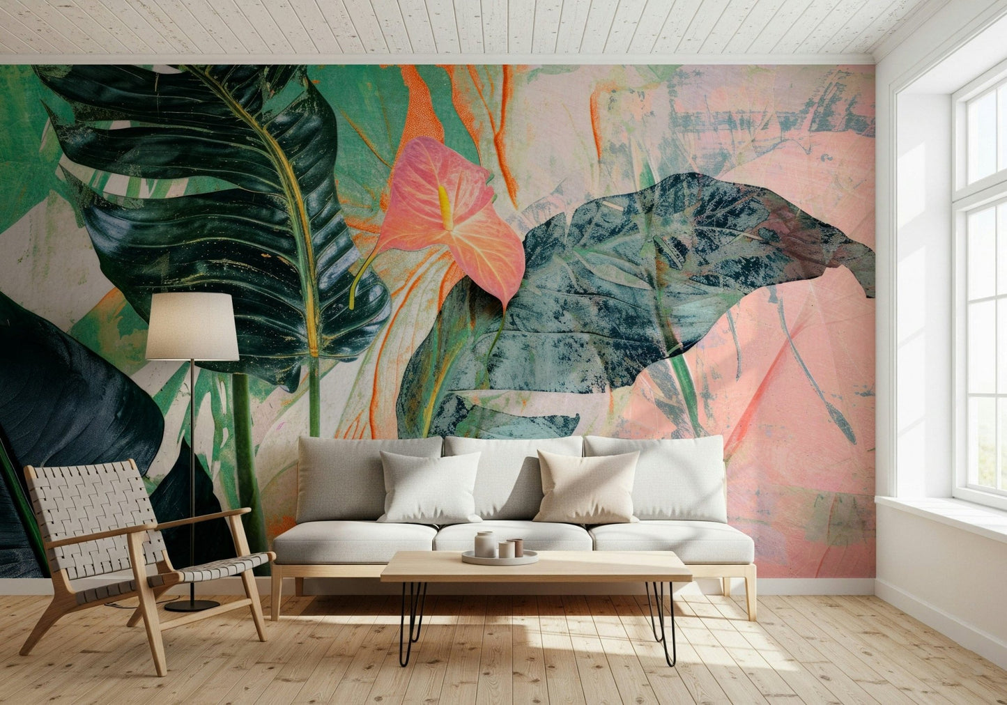 A beautiful modern art wall mural of plant leaves.