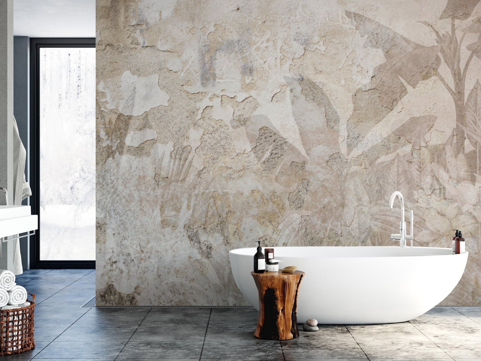 Vintage botanical concrete wallpaper B721
