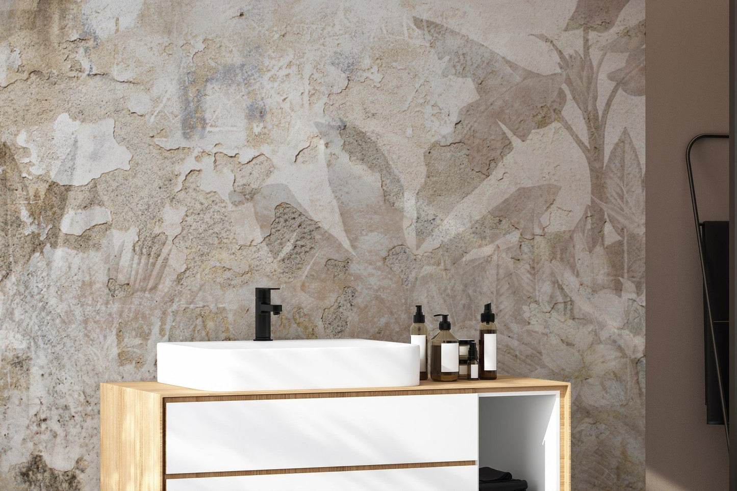 Distressed botanical mural design
