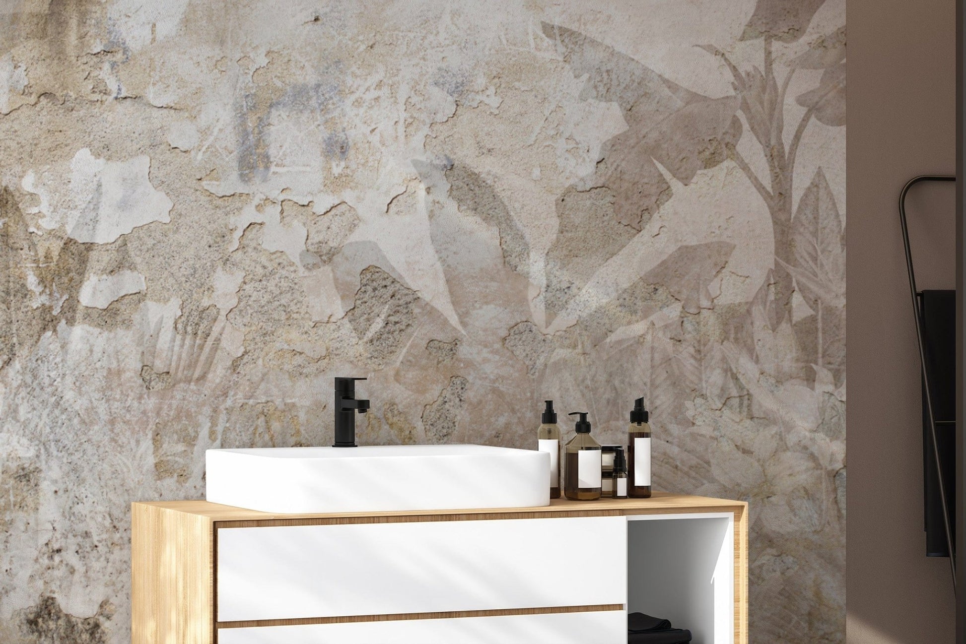 Distressed botanical mural design
