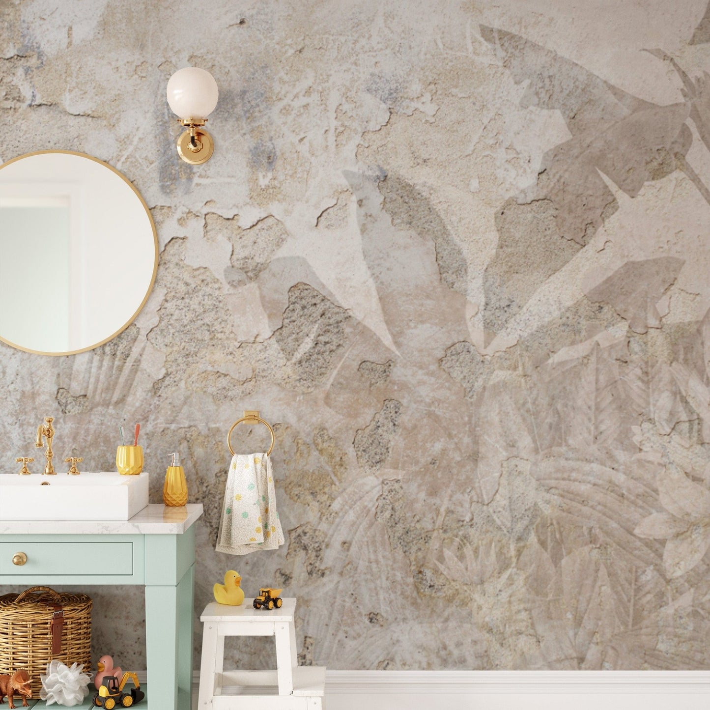 Rustic botanical concrete wallpaper
