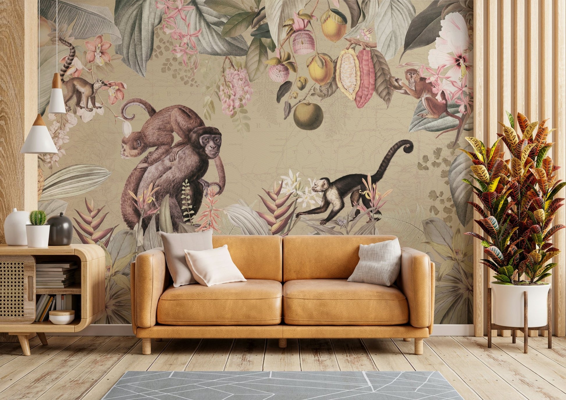 Elegant botanical vintage wallpaper mural for walls.

