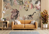 Elegant botanical vintage wallpaper mural for walls.

