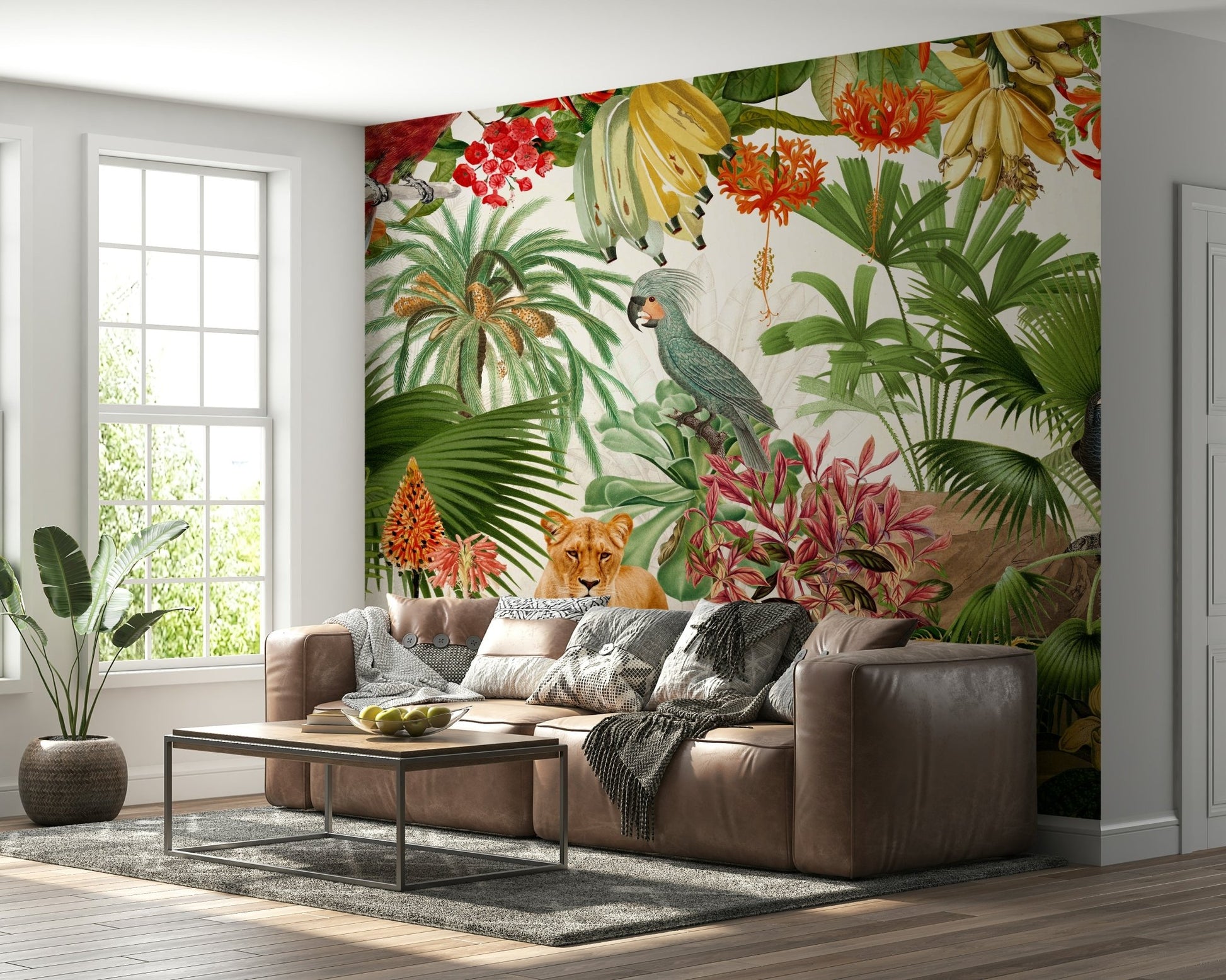 Detailed botanical rhapsody mural with vintage touches.

