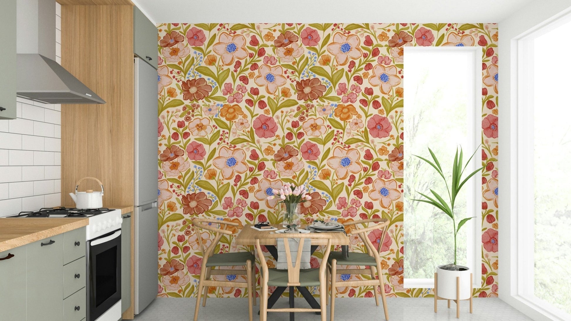 Gentle leaf and flower wall design, GD1010