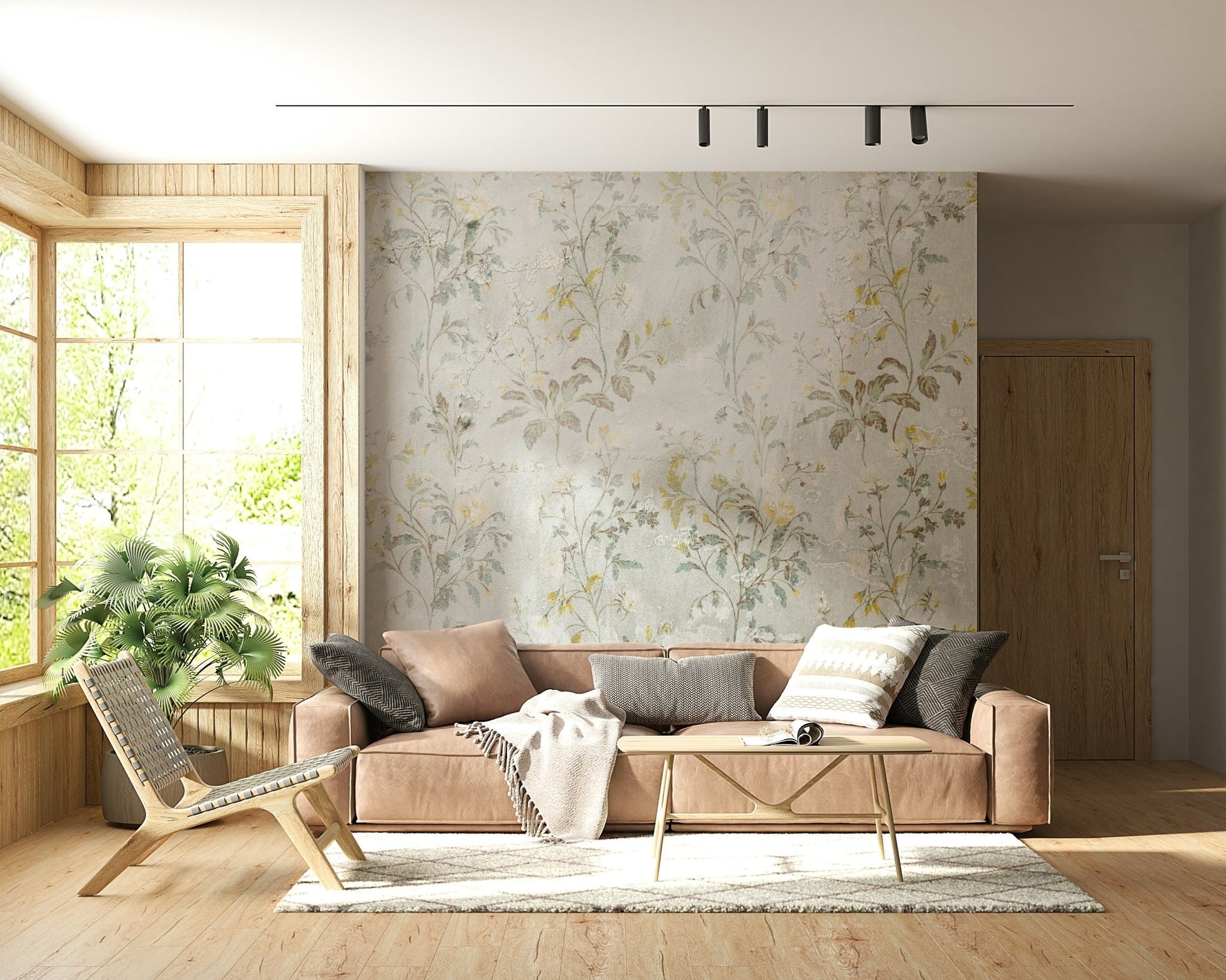 A calming abstract design wallpaper mural that defines a space.