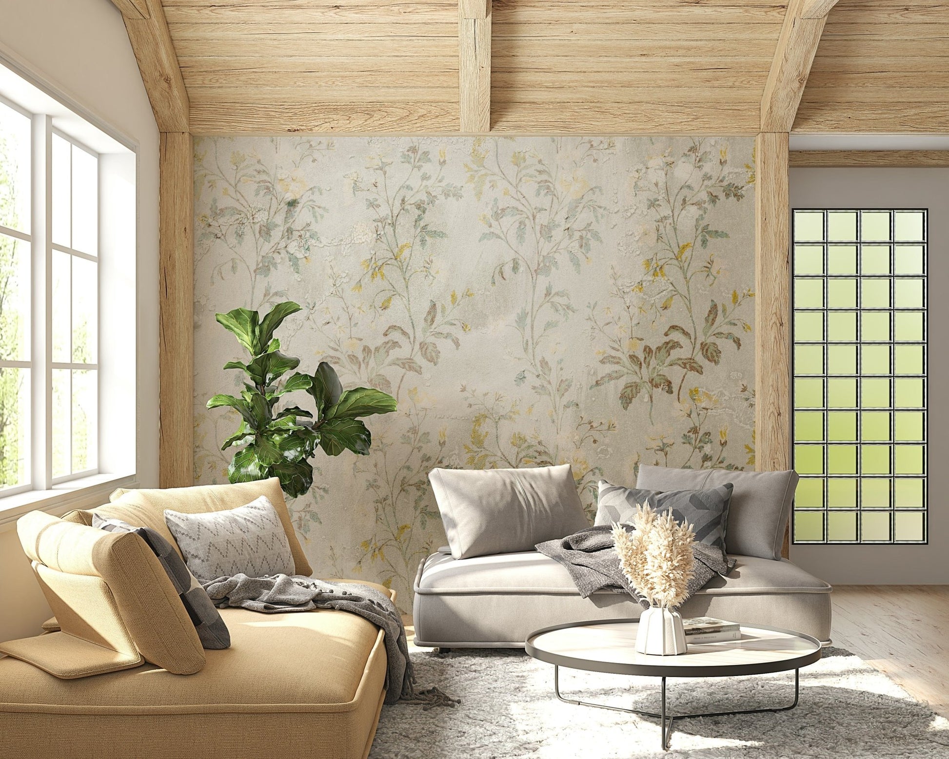 A contemplative gentle design wallpaper mural for a feature wall.