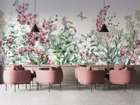 Vibrant botanical wildflowers and herbs wallpaper mural A253
