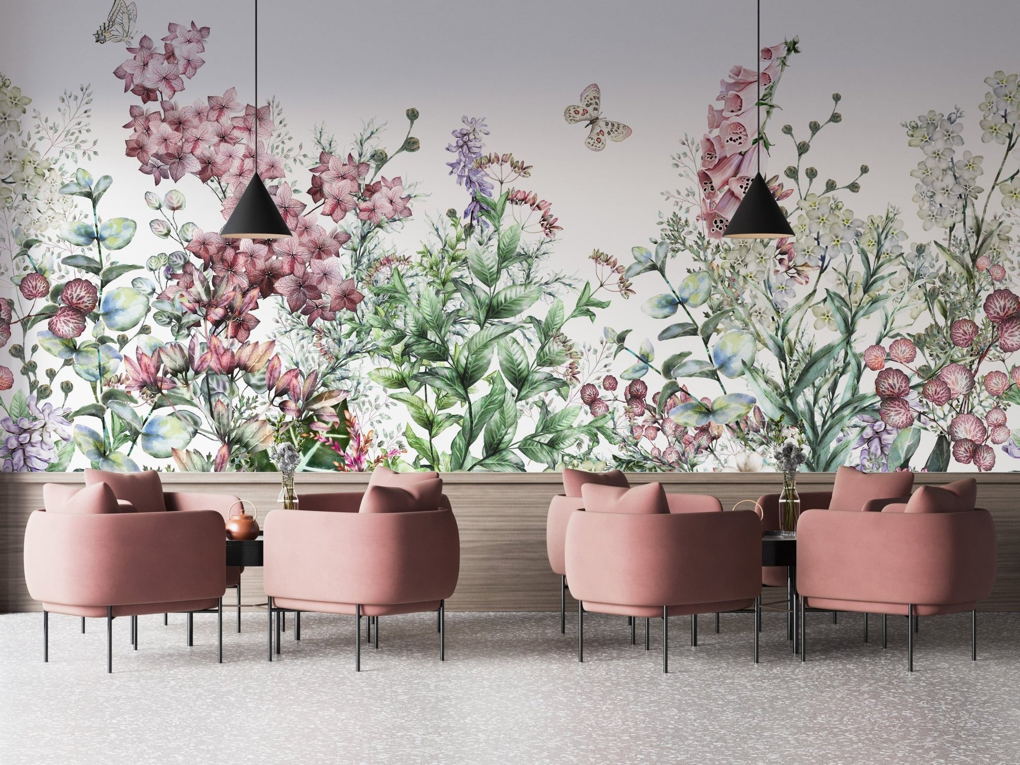 Vibrant botanical wildflowers and herbs wallpaper mural A253