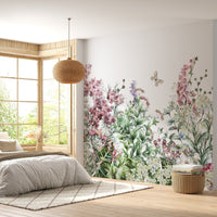 Botanical wallpaper mural with wildflowers and herbs A253