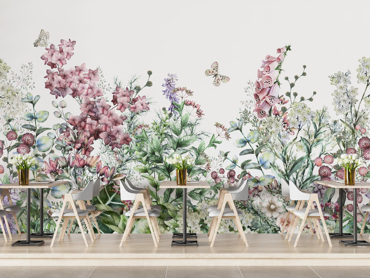 Wildflowers and herbs wallpaper mural for serene spaces. A253
