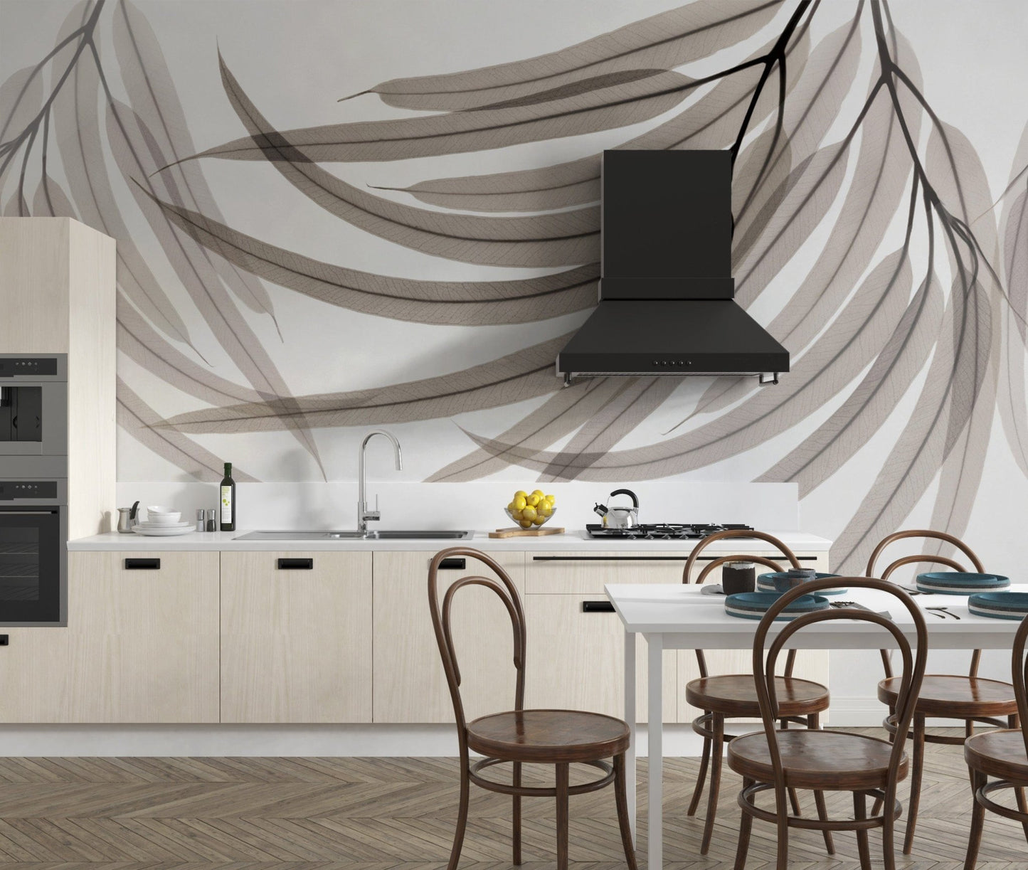 Modern botanical leaf mural wallpaper B745
