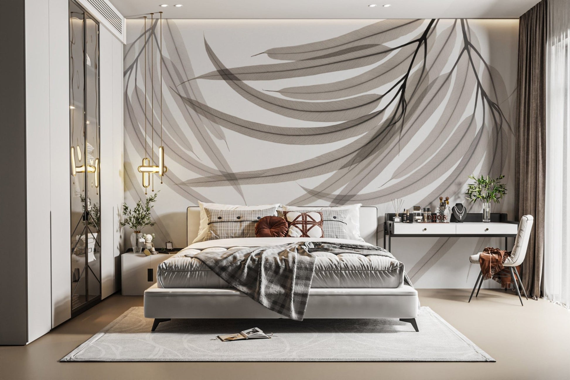 Soft neutral willow wallpaper pattern B745
