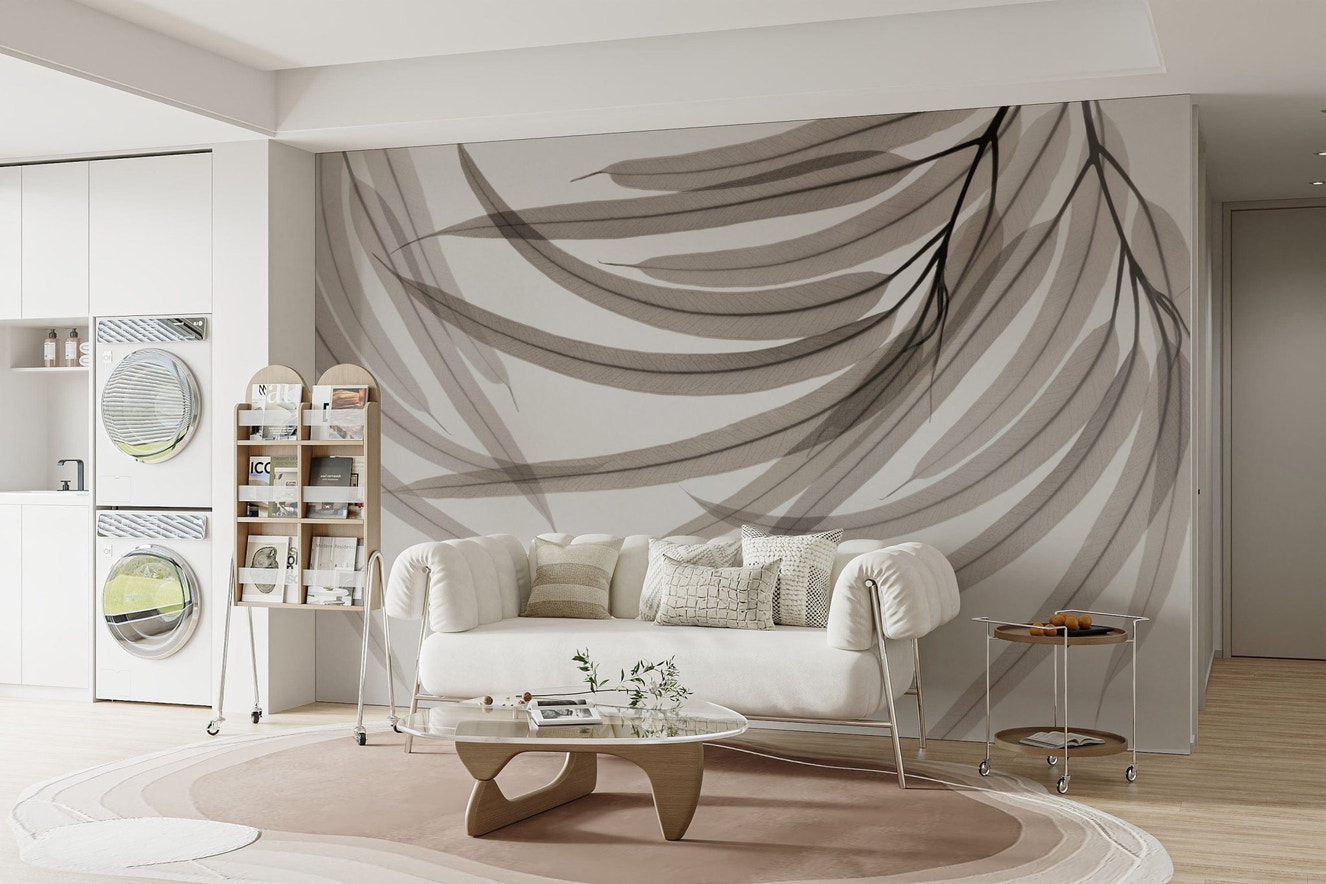 Botanical willow leaf wallpaper design
