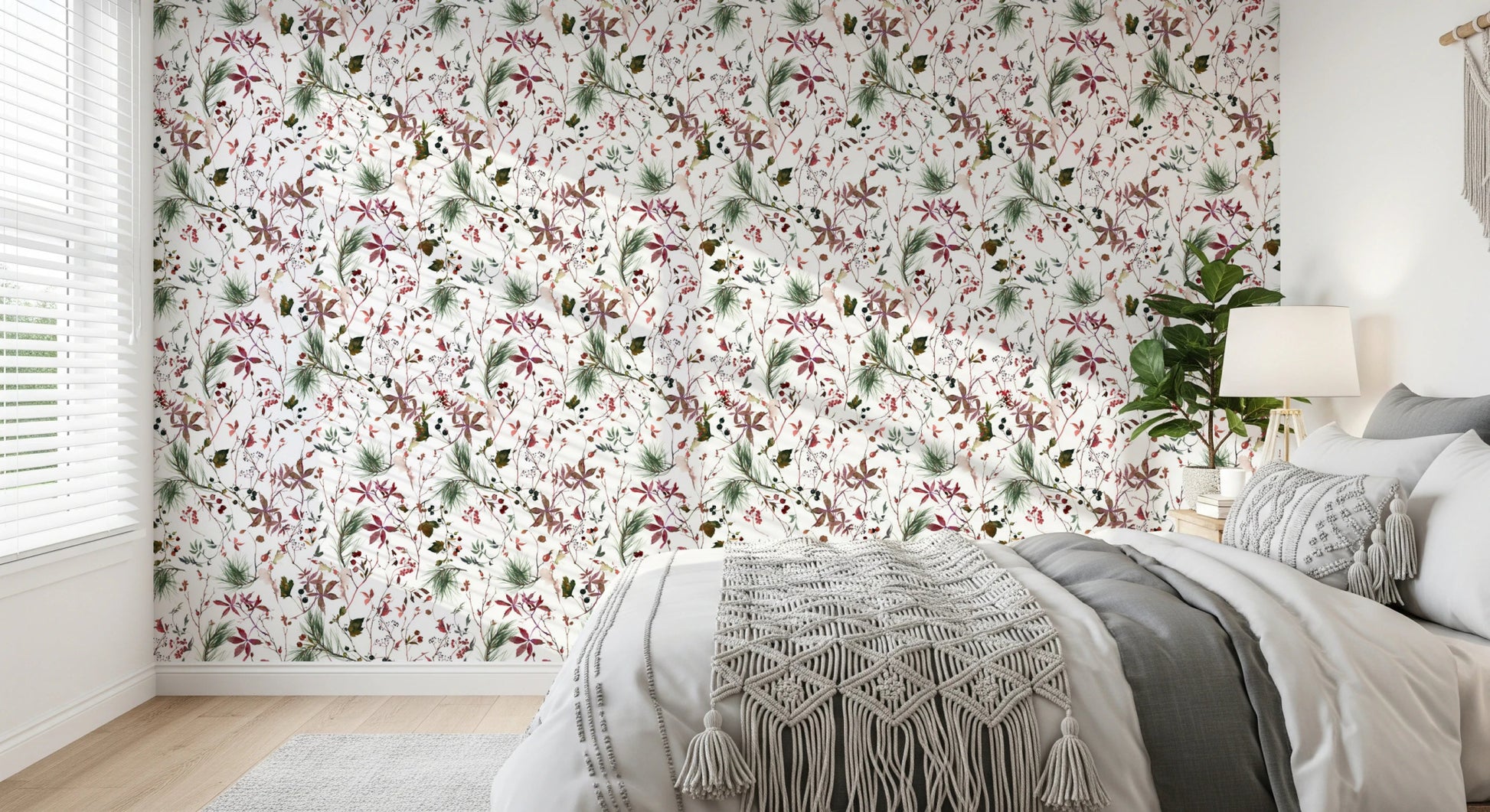 Floral pattern wallpaper with winter plants