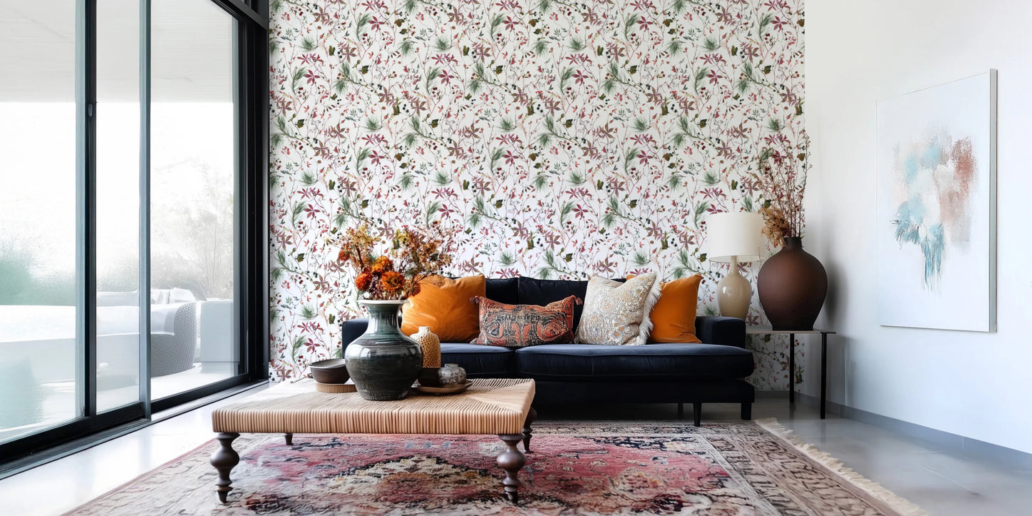 Repeating botanical pattern wallpaper