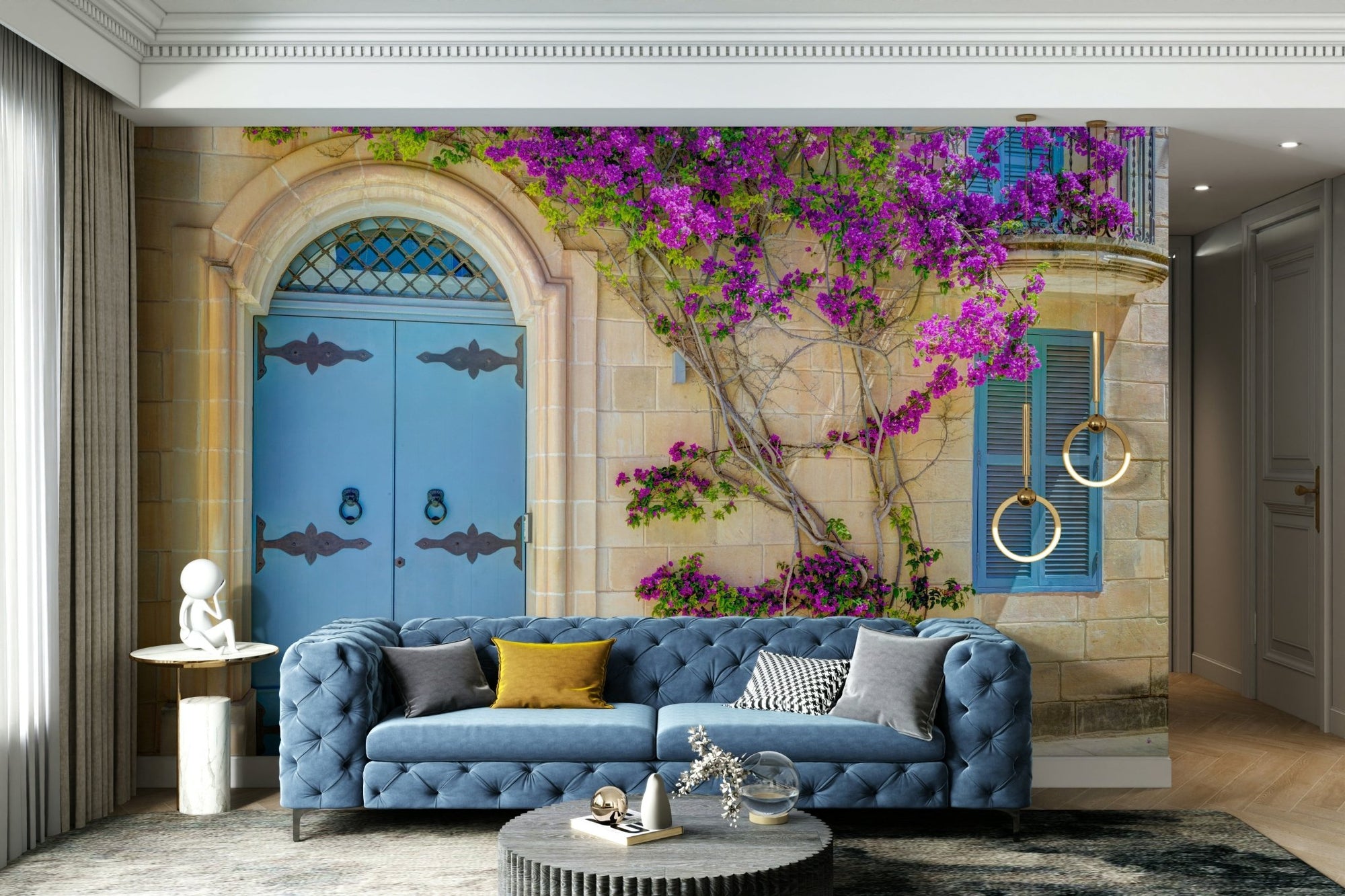 A detailed image of a wall mural featuring a rustic wooden door. GD3409


