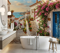Bathroom featuring the Bougainvillea Steps to the Aegean Wall Mural on the main .