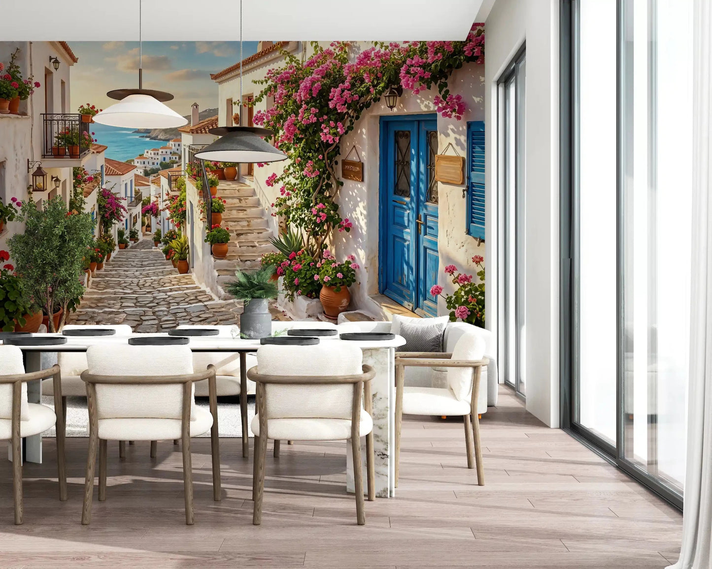 A Mediterranean path captured in the Bougainvillea Steps to the Aegean Wall Mural.