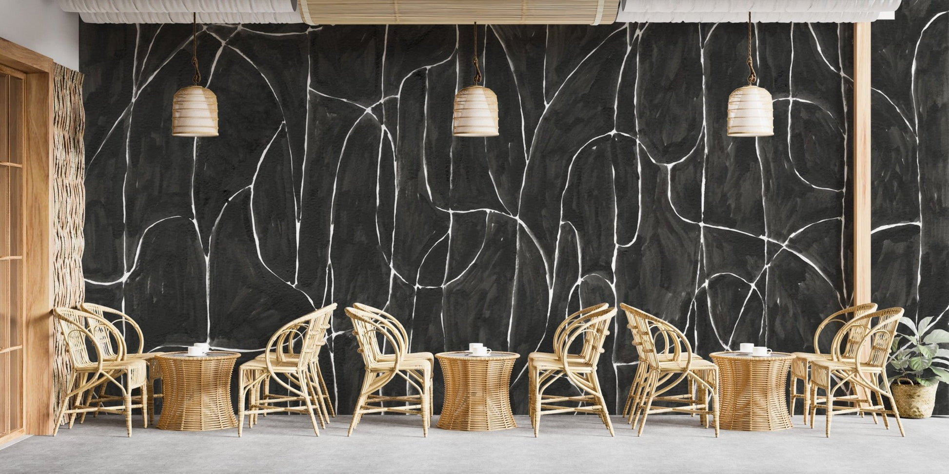 Coastal boulder beach mural with black tones C506