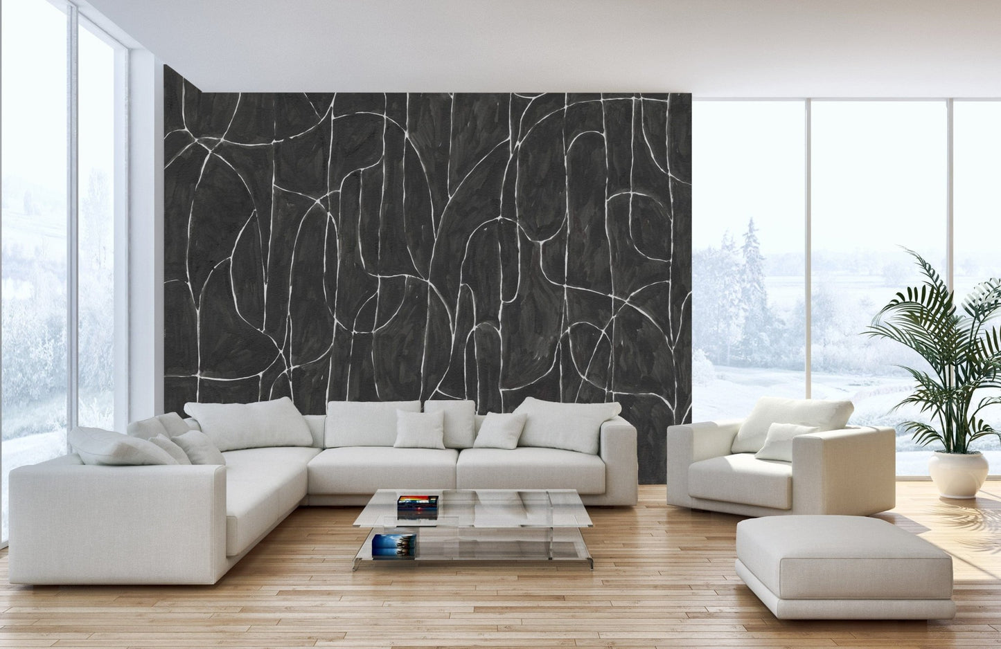 Textured black boulder beach wall mural design C506