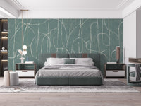 Scenic boulder beach wallpaper in jade blue tones